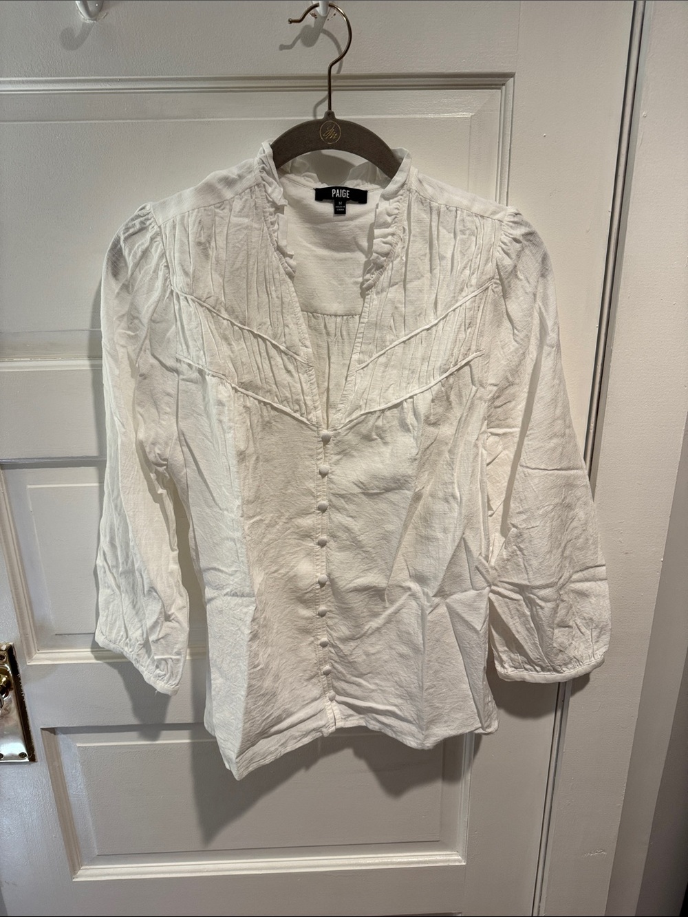 PAIGE White Pintuck Button-Front Blouse